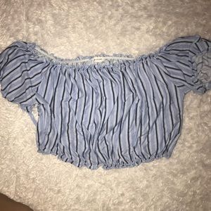 Blue, black and white stripped bubble top